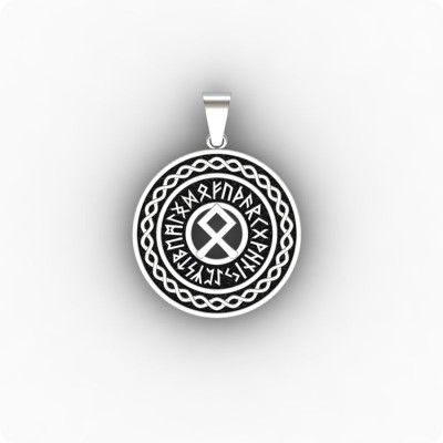 Руна Одал (Отала) из серебра в руническом круге Старшего Футарка