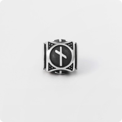 Шарм-бусина с руной Наутиз (Науд) из серебра