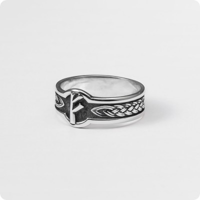 Кольцо с руной Феху (Феу) из серебра