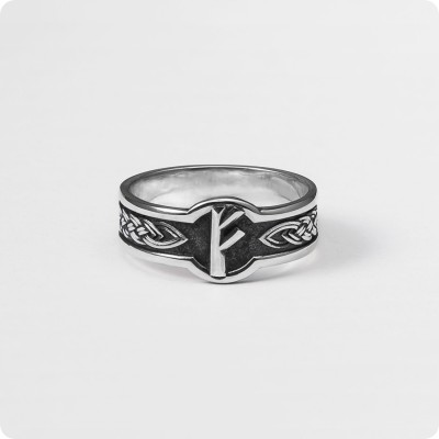 Кольцо с руной Феху (Феу) из серебра