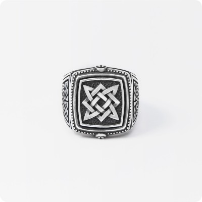 Кольцо с Оберегом Звезда Руси (Квадрат Сварога)