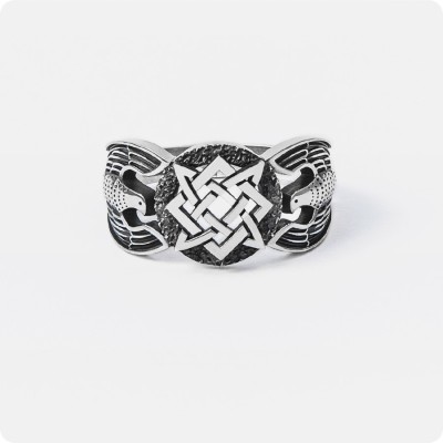 Кольцо со Звездой Руси (Квадрат Сварога) и соколами