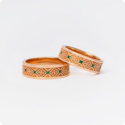 Обережное кольцо из золота Одолень трава и Цветок папоротника