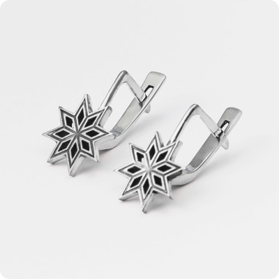 Серьги с Оберегом Алатырь из серебра