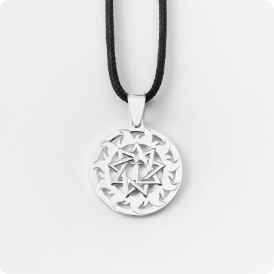 Оберег Меч острием вниз из серебра в Солнечном Круге