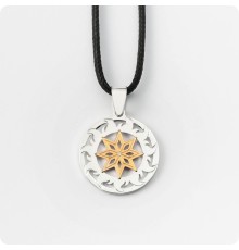 Оберег Алатырь из серебра с золотом в Солнечном Круге (с камнем)