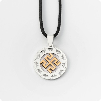 Оберег Родовик из серебра с золотом в Солнечном Круге