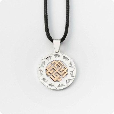 Оберег Сварожич из серебра с золотом в Солнечном Круге