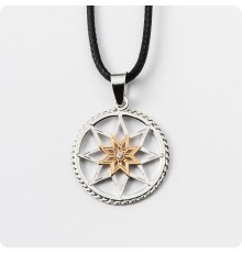 Оберег Алатырь-щит из серебра с золотом с камнем