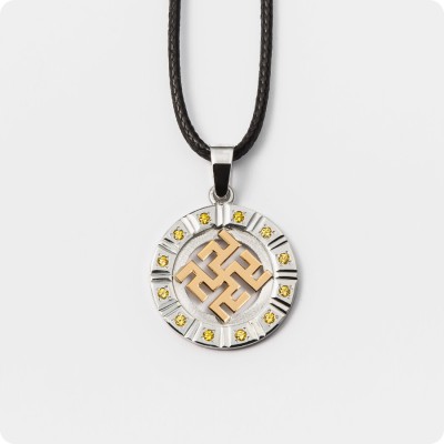 Cлавянский Оберег Одолень трава с камнями (серебро с золотом)