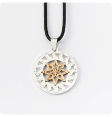 Оберег Алатырь-щит из серебра с золотом (Солнце Славян)