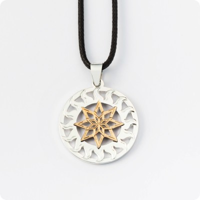 Оберег Алатырь-щит из серебра с золотом (Солнце Славян)