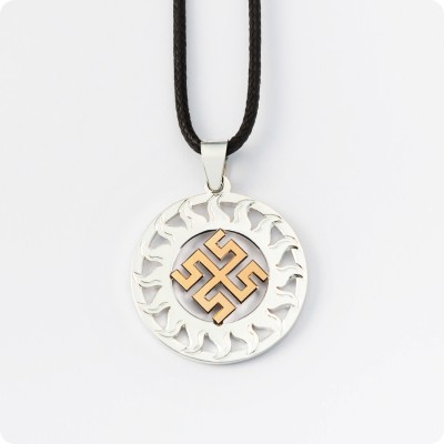 Оберег Боговник из серебра с золотом (Солнце Славян)