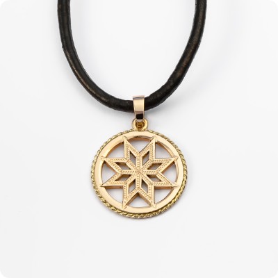 Оберег Алатырь из золота в круге