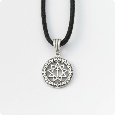 Оберег Меч острием вниз из серебра в круге (малый)