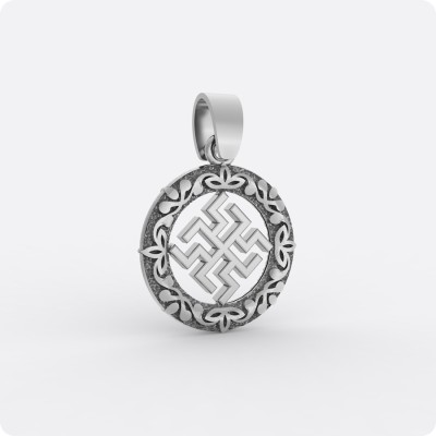 Оберег Зайчик из серебра в круге (малый)