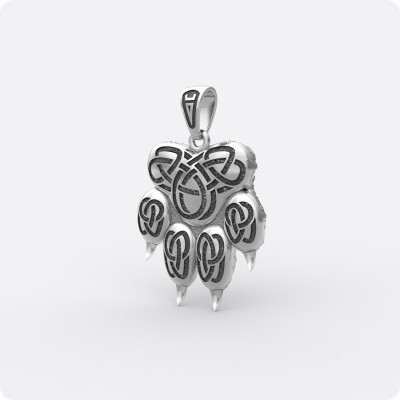 Оберег печать Велеса (Волоса) (серебро с золотом) - Волчья лапа (объёмная)