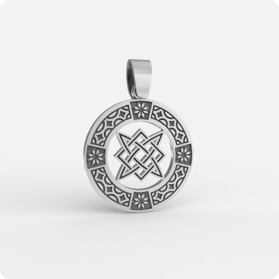 Оберег Звезда Руси (Квадрат Сварога) из серебра с узором
