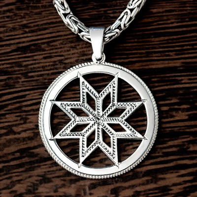 Оберег Алатырь из серебра в круге