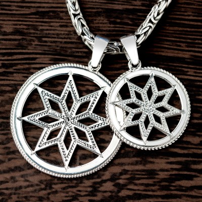 Оберег Алатырь из серебра в круге