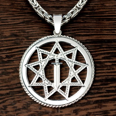 Оберег Меч острием вниз из серебра в круге