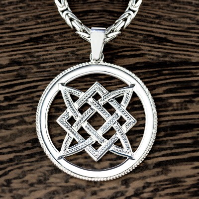 Оберег Звезда Руси (Квадрат Сварога) из серебра в круге