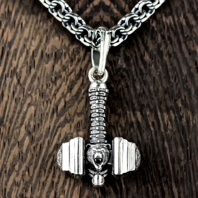 Молот-Русич с Оберегом Звезда Руси (Квадрат Сварога) из серебра